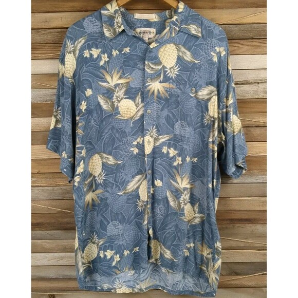 Hawaiian Shirt Mens L Campia Moda Short Sleeve Button Up Blue Pineapple - Picture 1 of 7